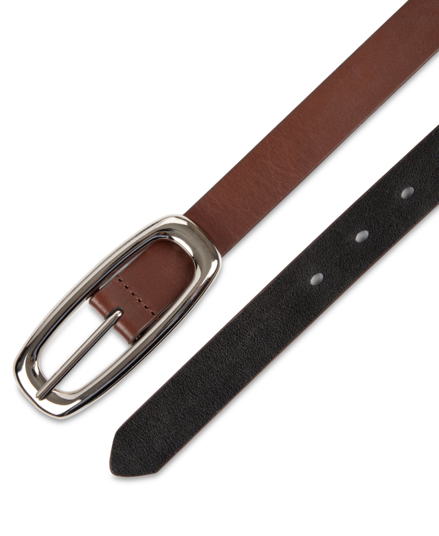 Skinny Oval Shaped Center Bar Buckle Reversible Dress Belt