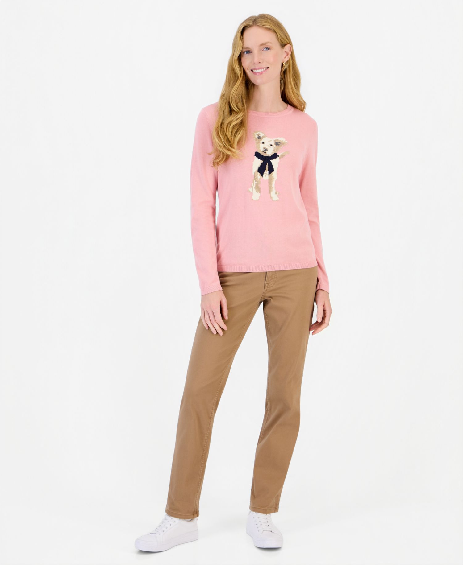 Women's Intarsia Dog Cotton Crewneck Sweater