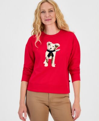 Women's Chenille Embroidered Dog Crewneck Sweatshirt