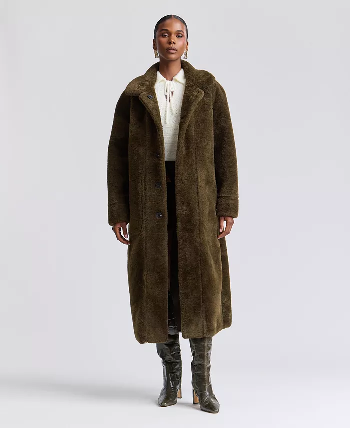 Women's Reversible Faux Shearling Maxi Coat - thumbnail 10