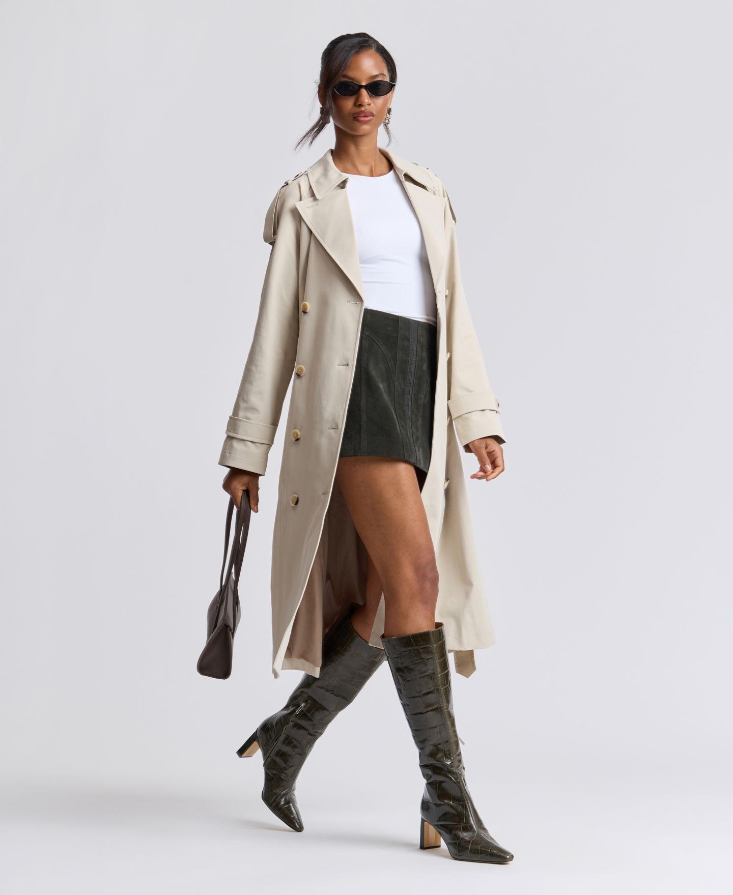 Женское пальто Avec Les Filles Belted Double-Breasted Cocoon Trench, цвет: Костяной — фото 4