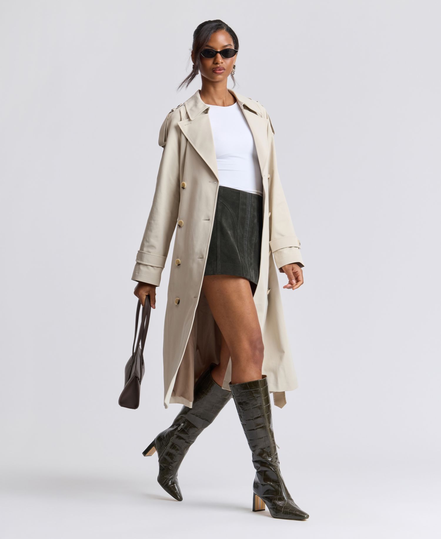Women's Belted Double-Breasted Cocoon Trench Coat