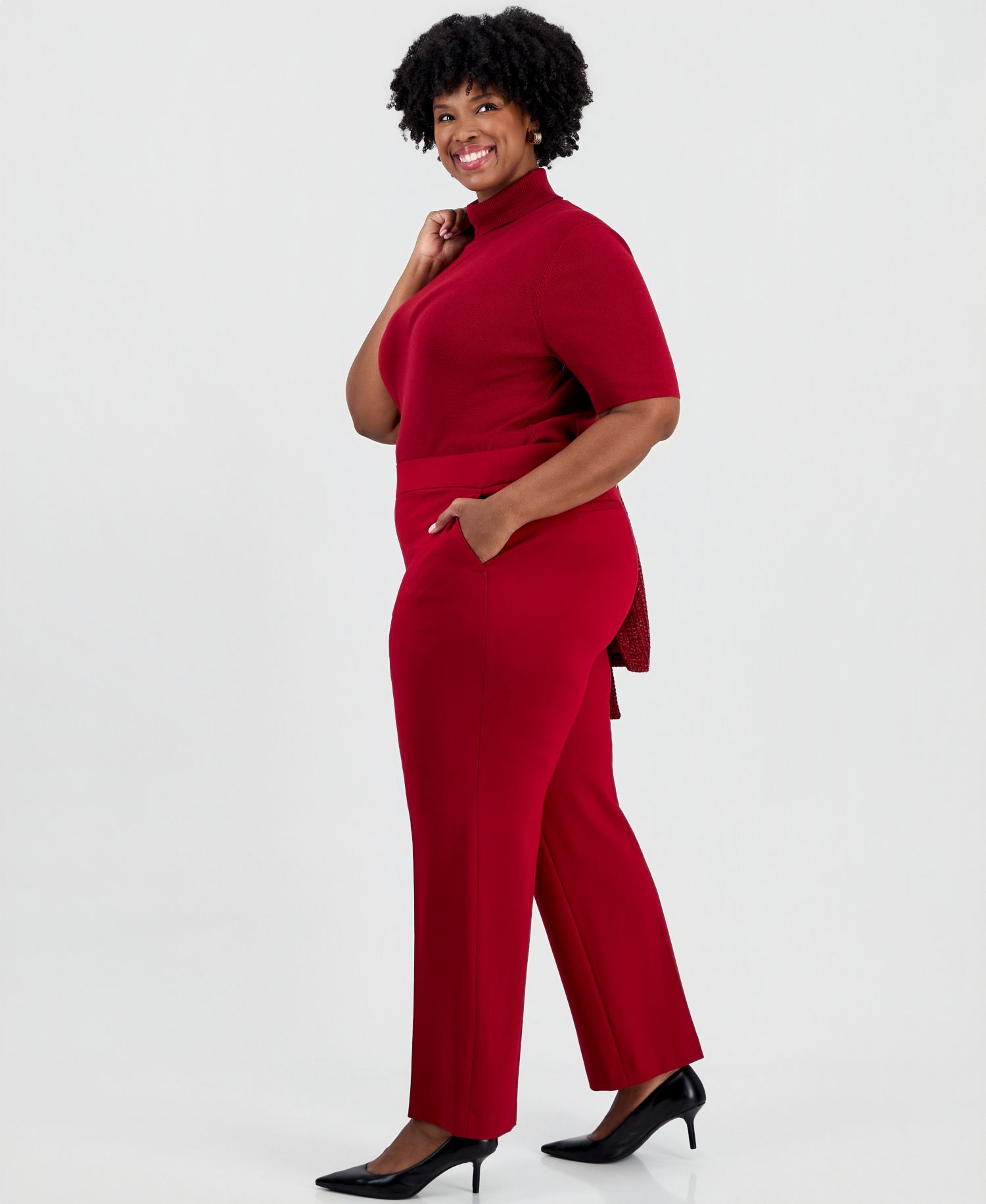 Plus Size Slash Pocket Straight-Leg Trouser