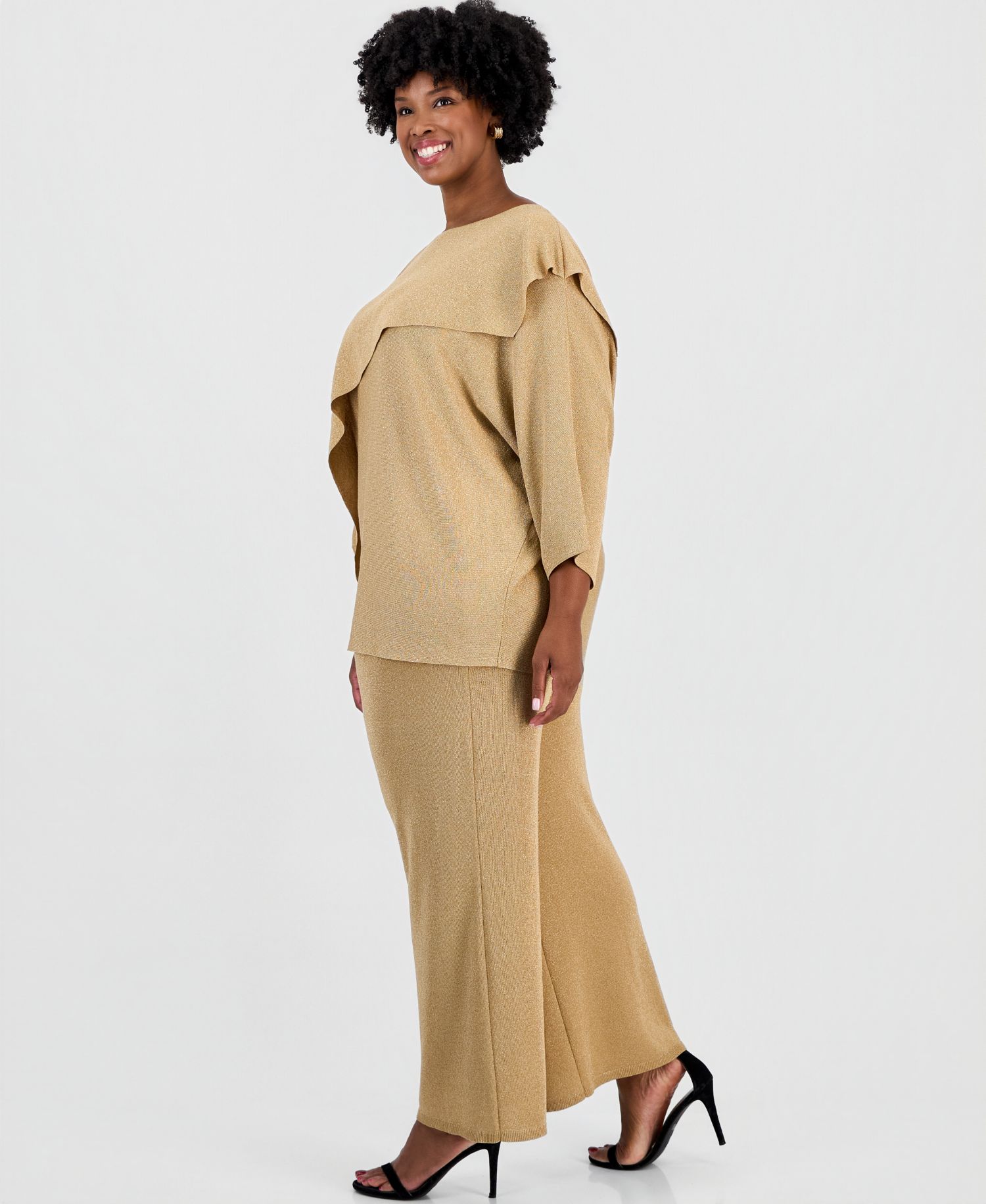 Plus Size Wide-Leg Pull-On Lurex Pants
