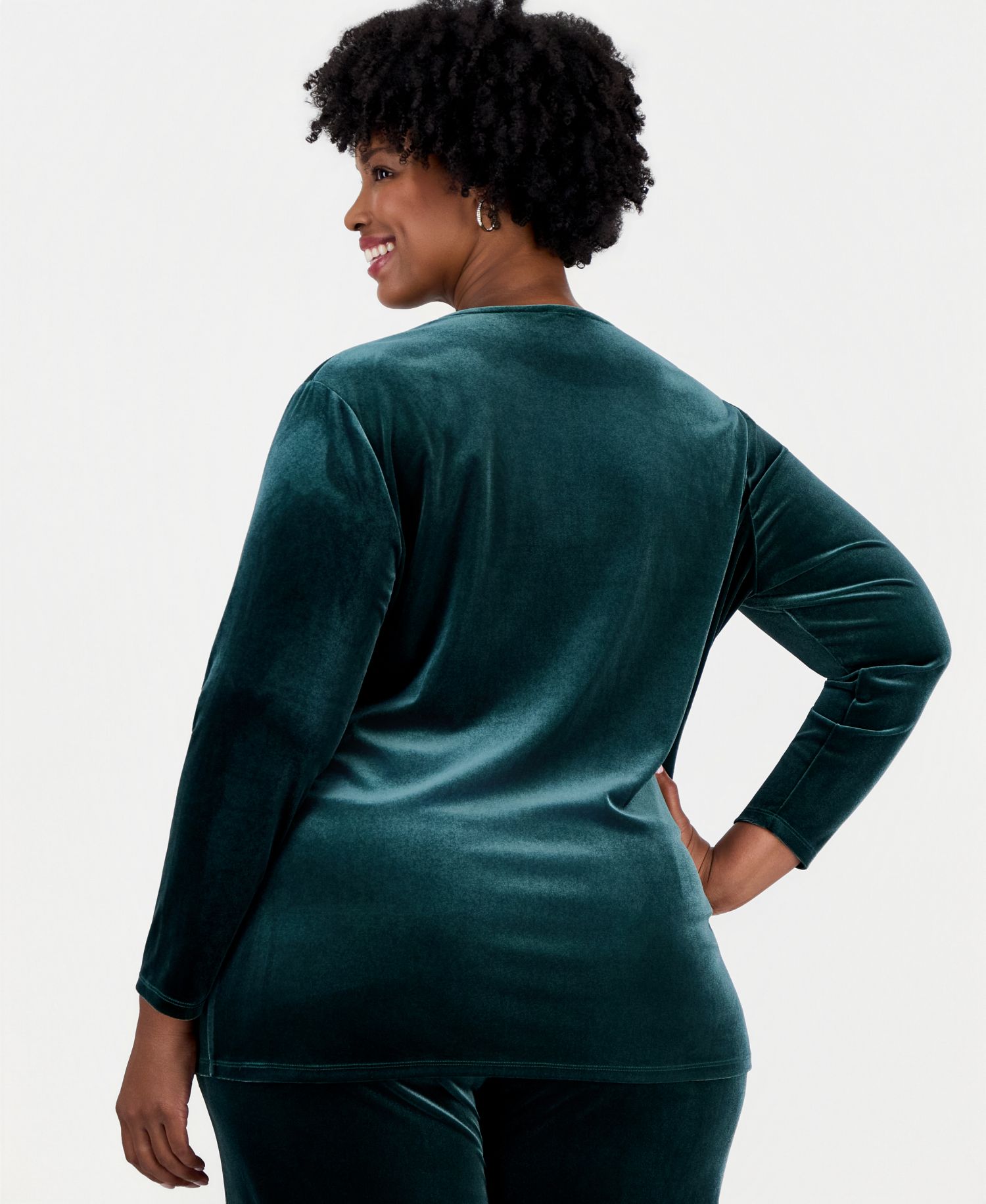 Plus Size Faux-Wrap Velvet V-Neck Blouse