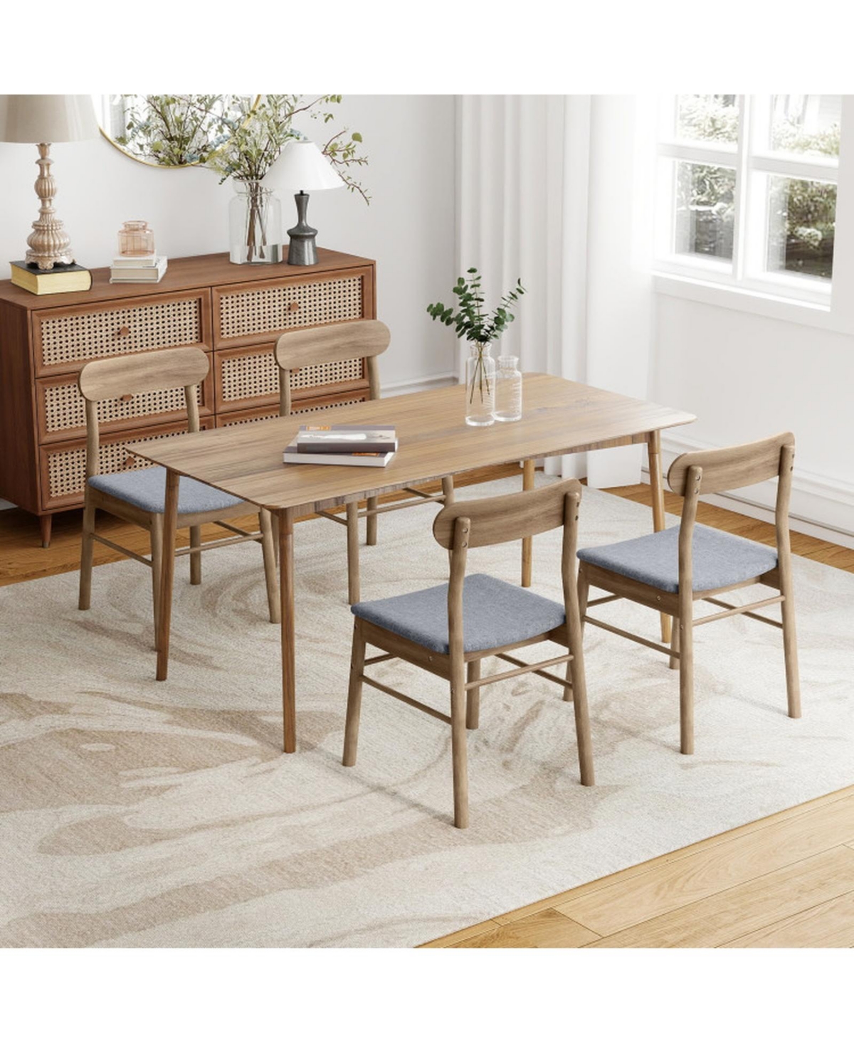 Sugift Armless Fabric Upholstered Dining Chairs Set of 4 with Curved Back