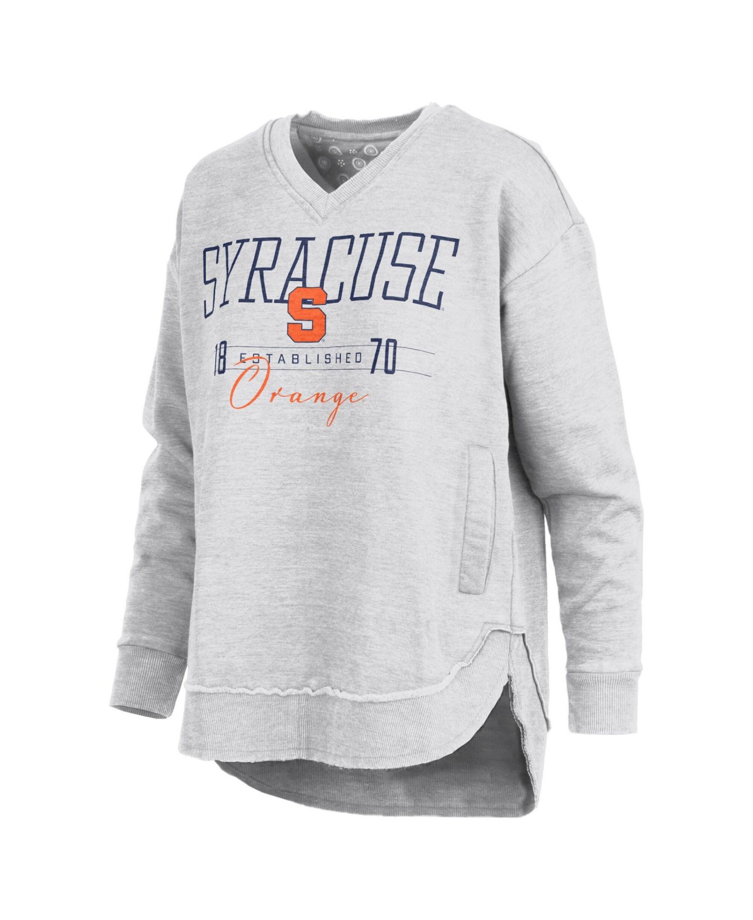 Women's Heather Gray Syracuse Orange Marcus East Hall Poncho V-Neck Sweatshirt