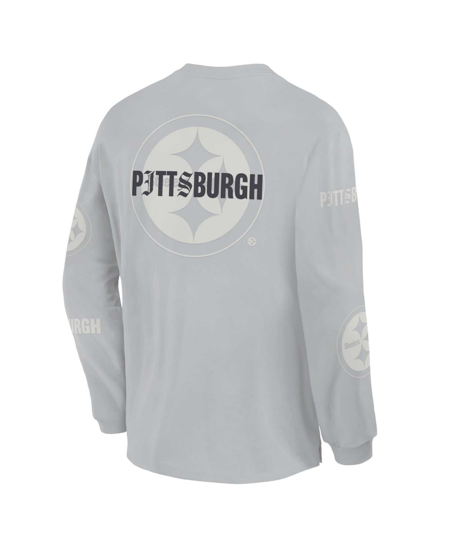 Men's Gray Pittsburgh Steelers Oversized Type Play Long Sleeve T-Shirt