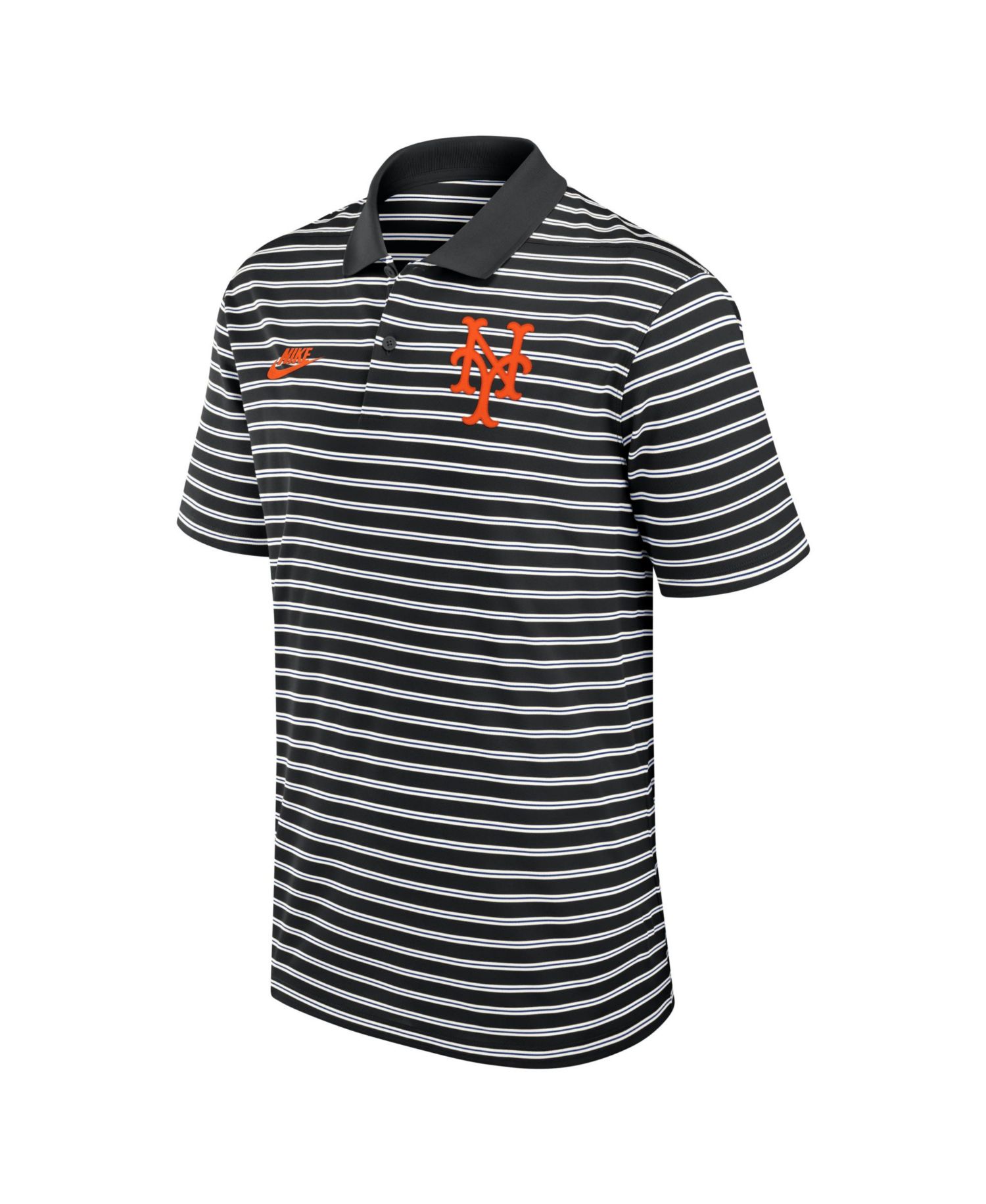 Men's Black New York Mets Cooperstown Collection Dri-FIT Victory Striped Polo Shirt