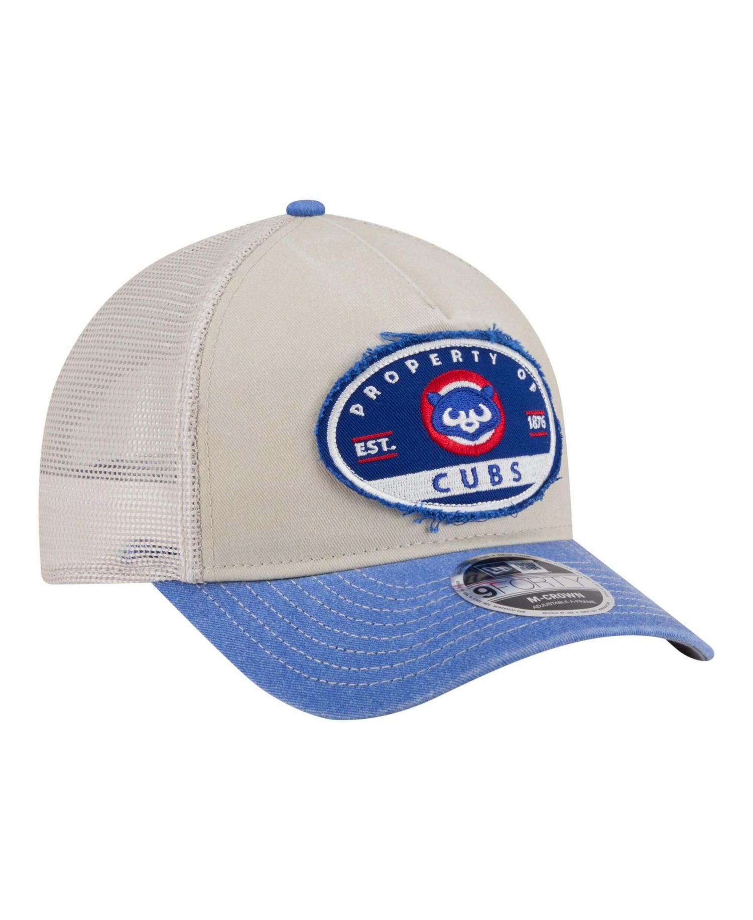 Men's Light Beige/Royal Chicago Cubs Frayed M-Crown A-Frame 9FORTY Trucker Adjustable Hat