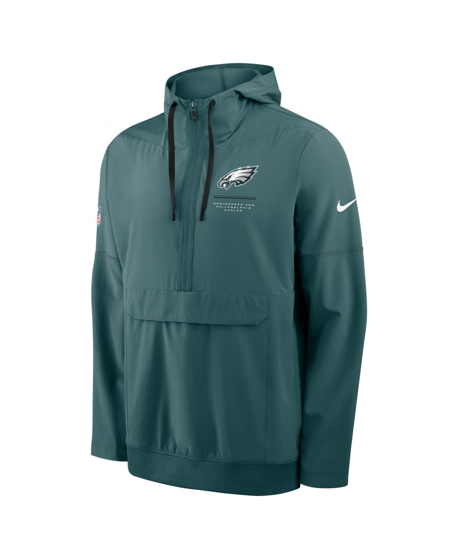 Men's Midnight Green Philadelphia Eagles Sideline Logo Glory Anorak Half-Zip Hoodie