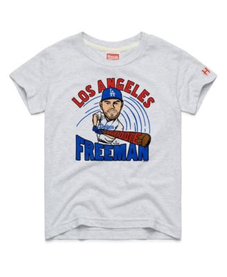 Big Boys and Girls Freddie Freeman Ash Los Angeles Dodgers Caricature Tri-Blend T-Shirt