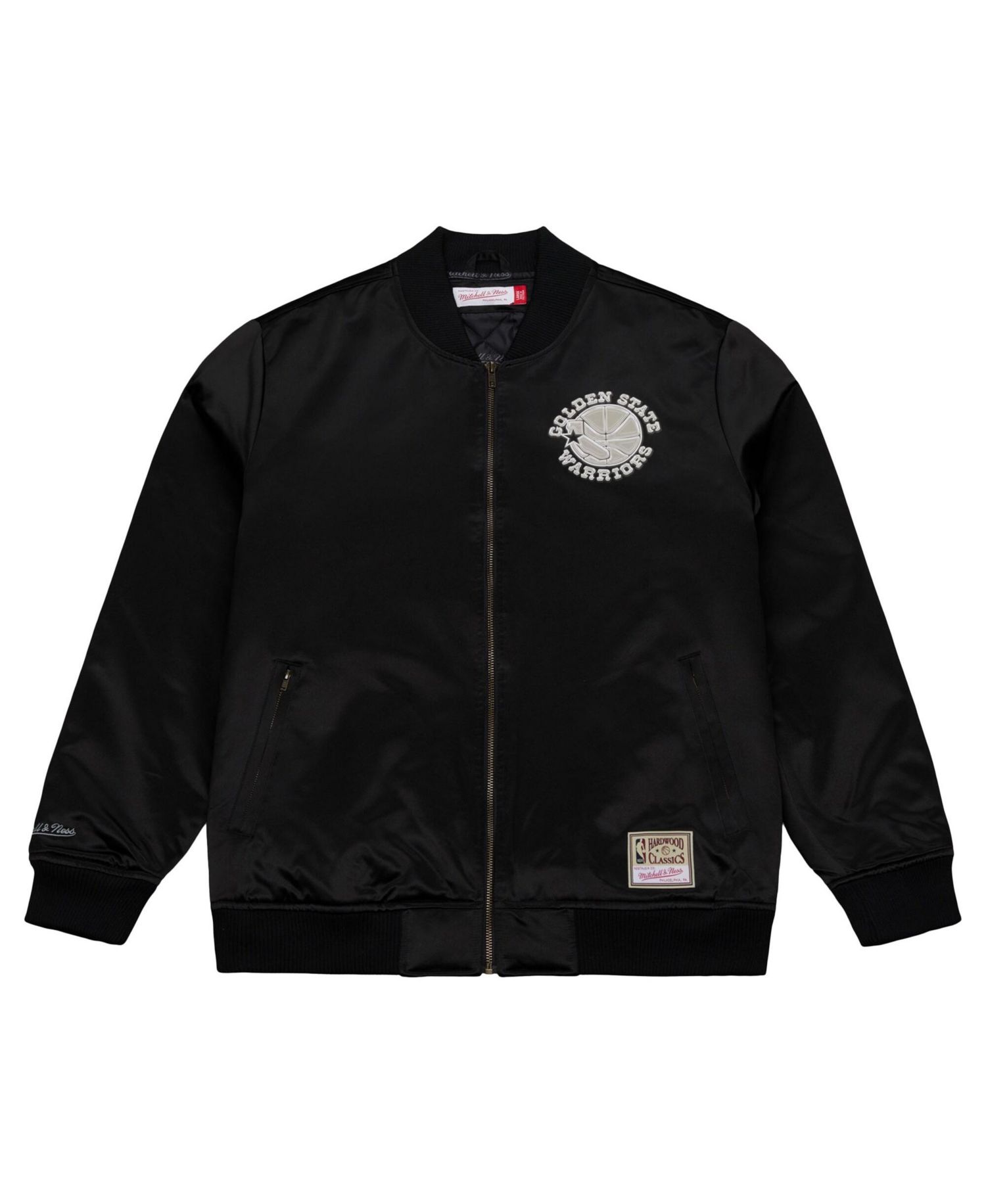 Men's Black Golden State Warriors Chrome Satin Bomber Full-Zip Jacket