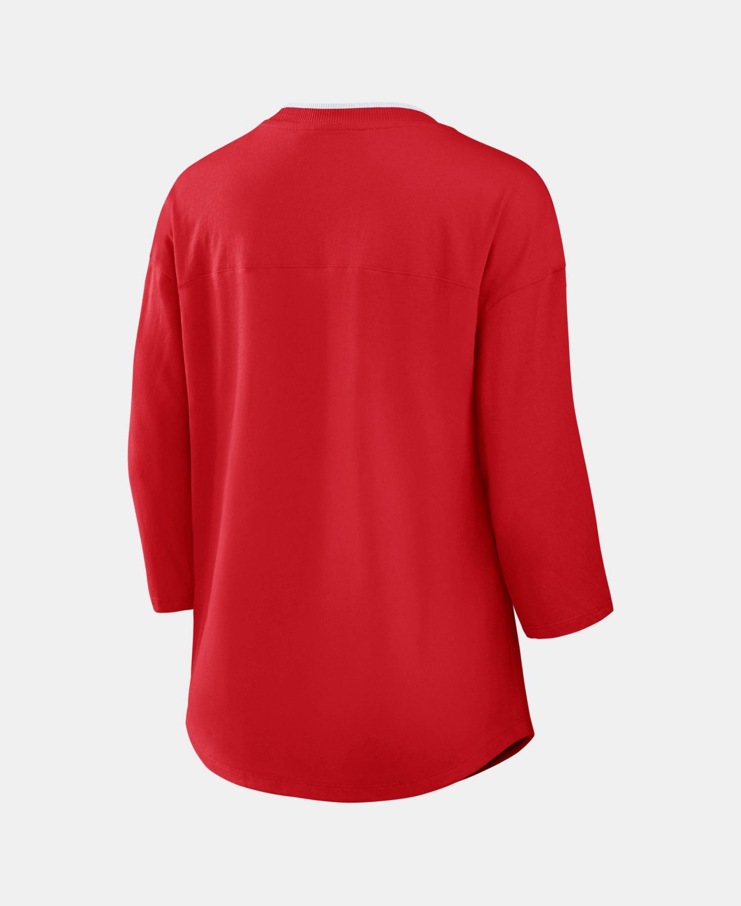 Women's Kansas City Chiefs Team First Deceptive Juke 3/4-Sleeve V-Neck Oversized Graphic T-Shirt