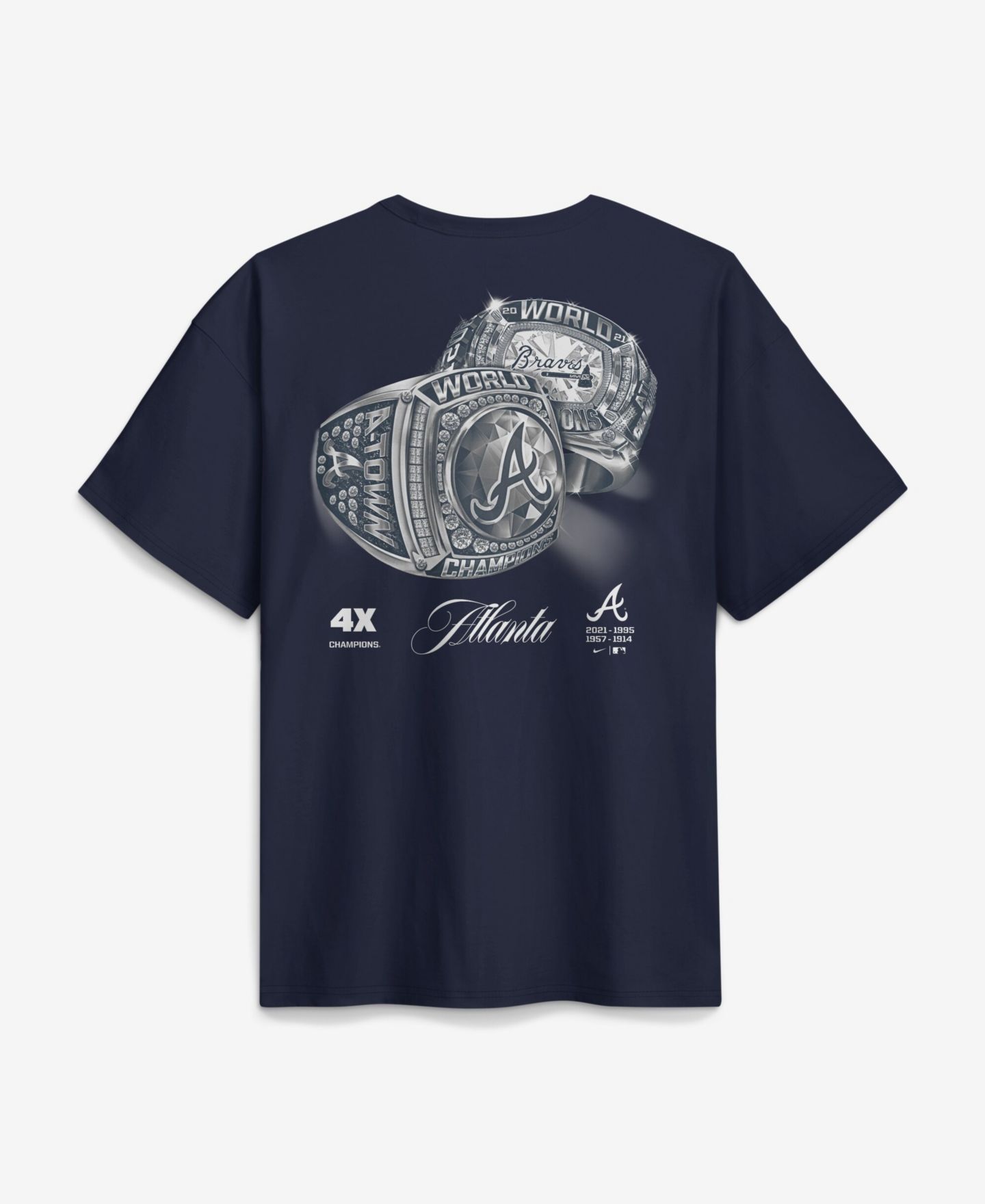 Женская футболка Nike Navy Atlanta Braves 4x Champions Ring Boxy — фото 3