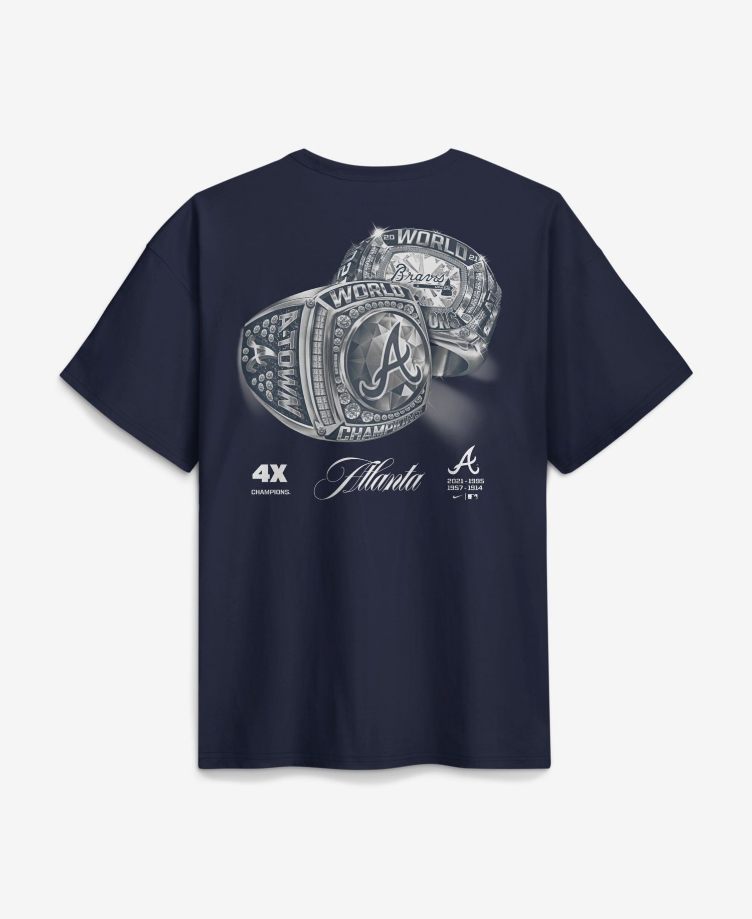 Women's Navy Atlanta Braves 4x Champions Ring Boxy T-Shirt