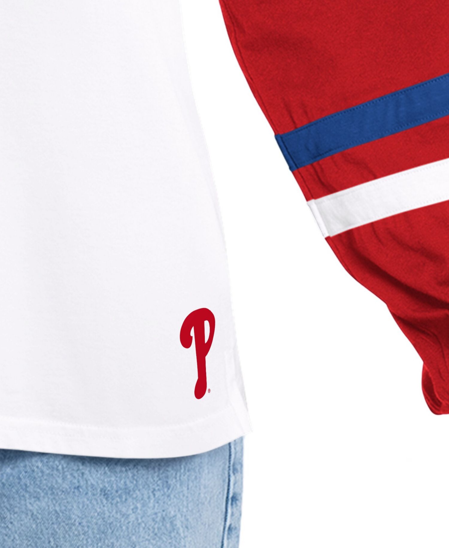 Women's White/Red Philadelphia Phillies Key Player Oversized Hooded Long Sleeve T-Shirt