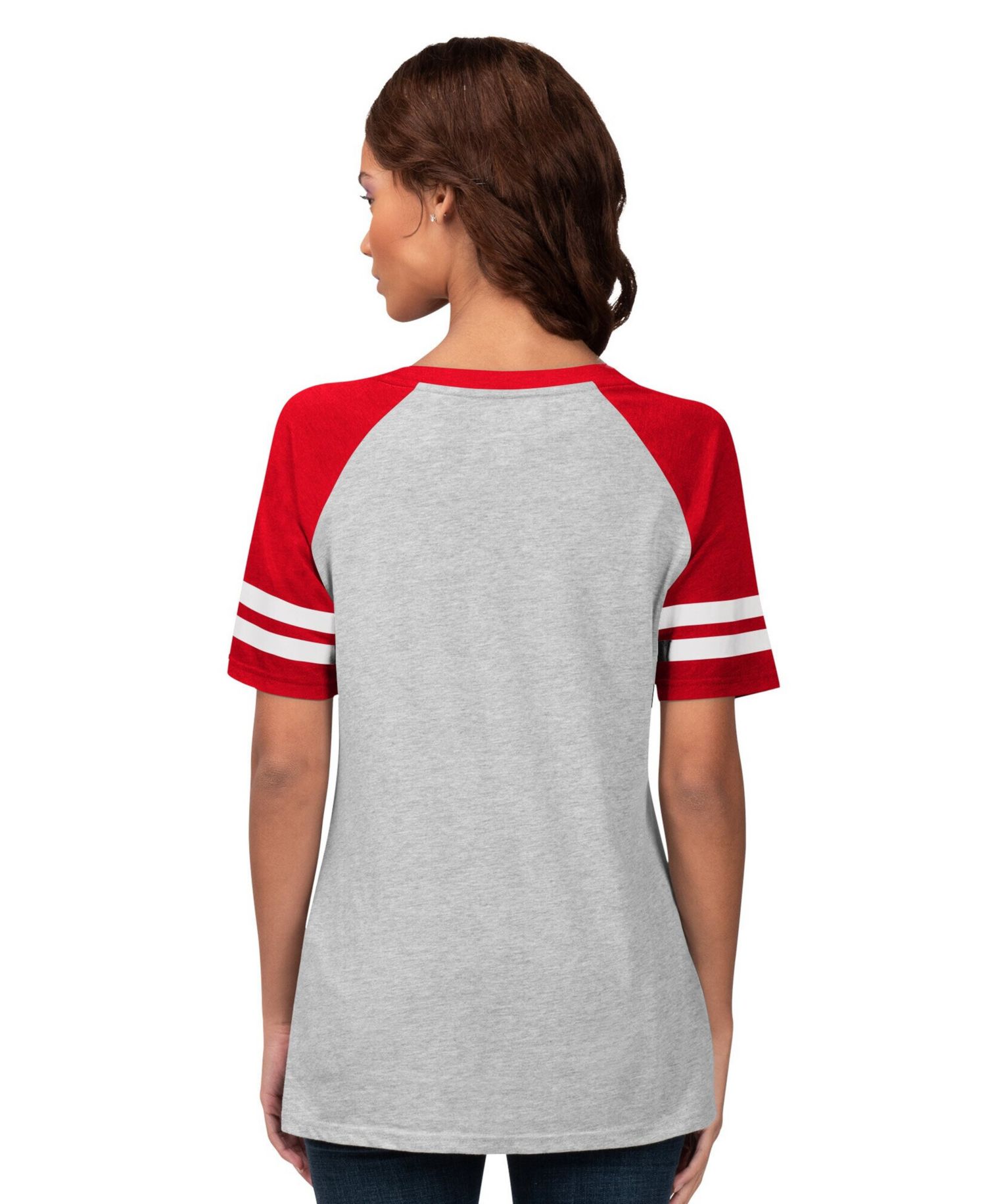 Women's Heather Gray St. Louis Cardinals Goal Line Raglan V-Neck T-Shirt
