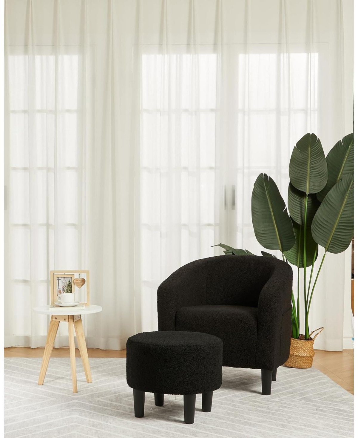homfan Boucle Barrel Accent Chair with Ottoman, Modern Club Chair for Bedroom Reading Room