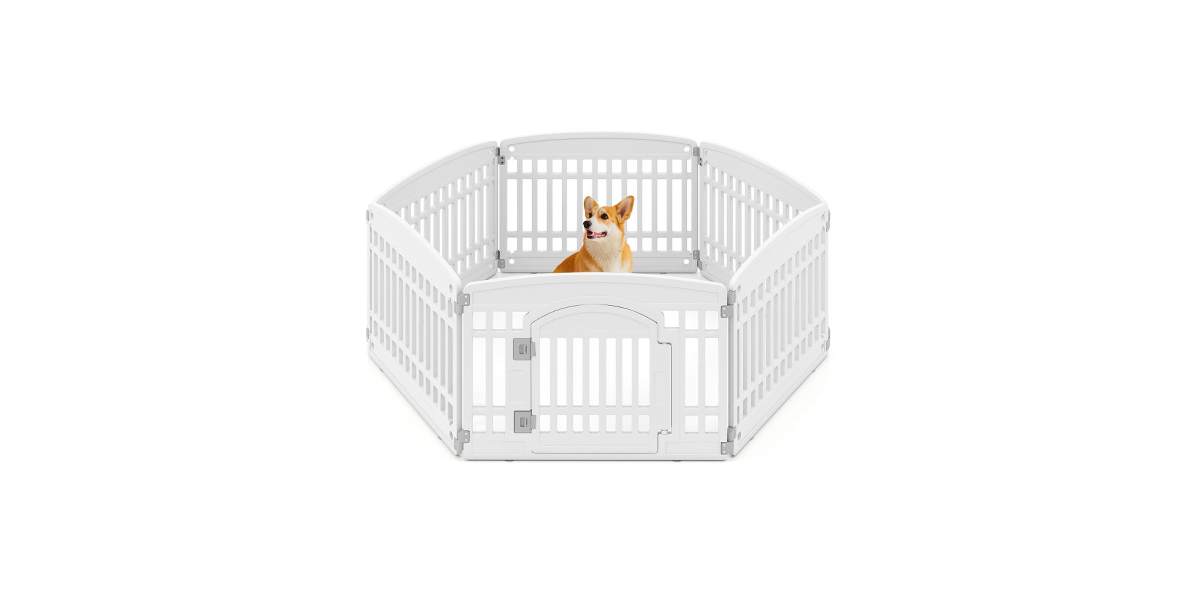 Hongge 6-Panel Plastic Dog Playpen 24 in Indoor Outdoor Pet Fence with Locking Door