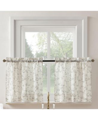 Jacqueline Tonal Floral Puff Print Semi-Sheer Rod Pocket Kitchen Curtain Tier Pair