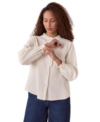 Women's Textured Cotton Shirt With Frill Collar