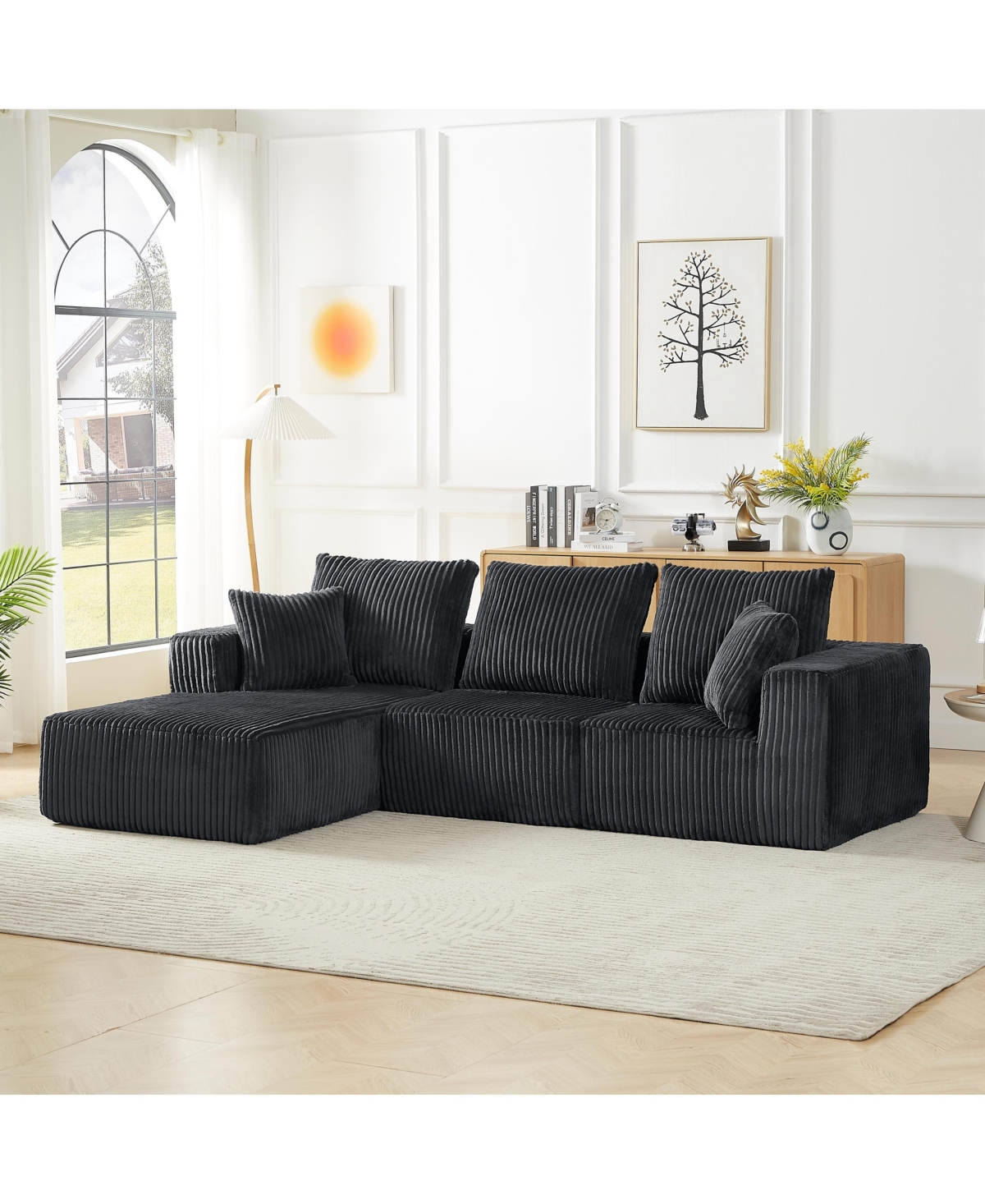 Sailvan Modular Sectional Sofa, Modern Corduroy Cloud Couch with 4 Deep Seat, No Assembly