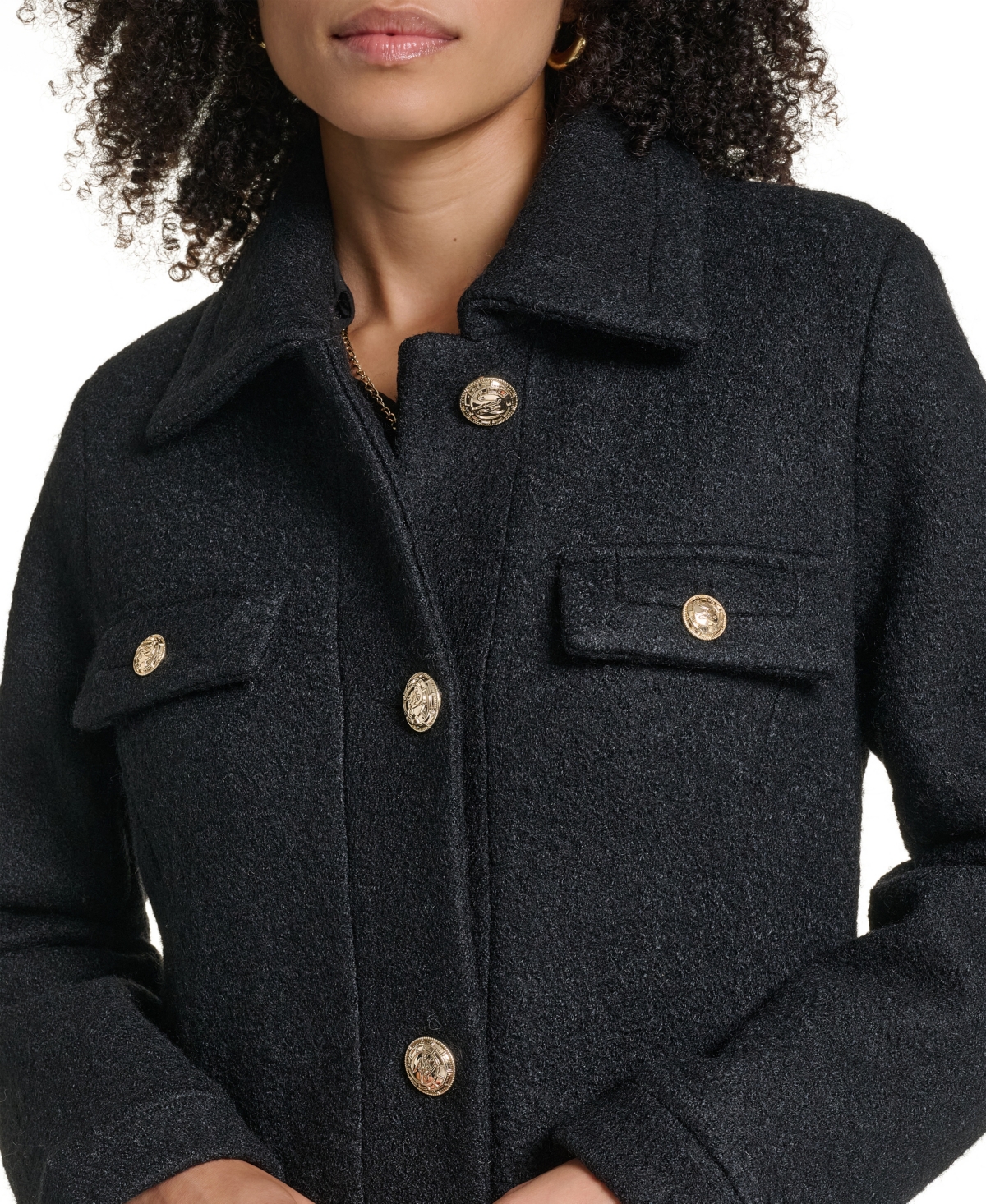 Karl Lagerfeld Paris Women's Button Front Contrast Coat