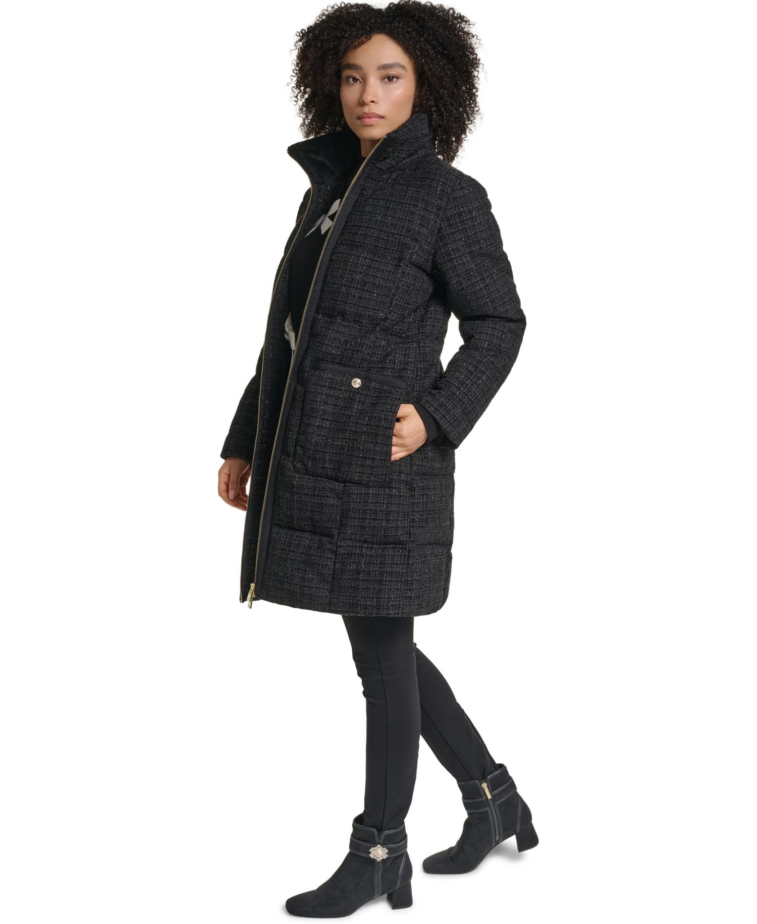 Women's Tweed Sparkle Puffer Long Coat