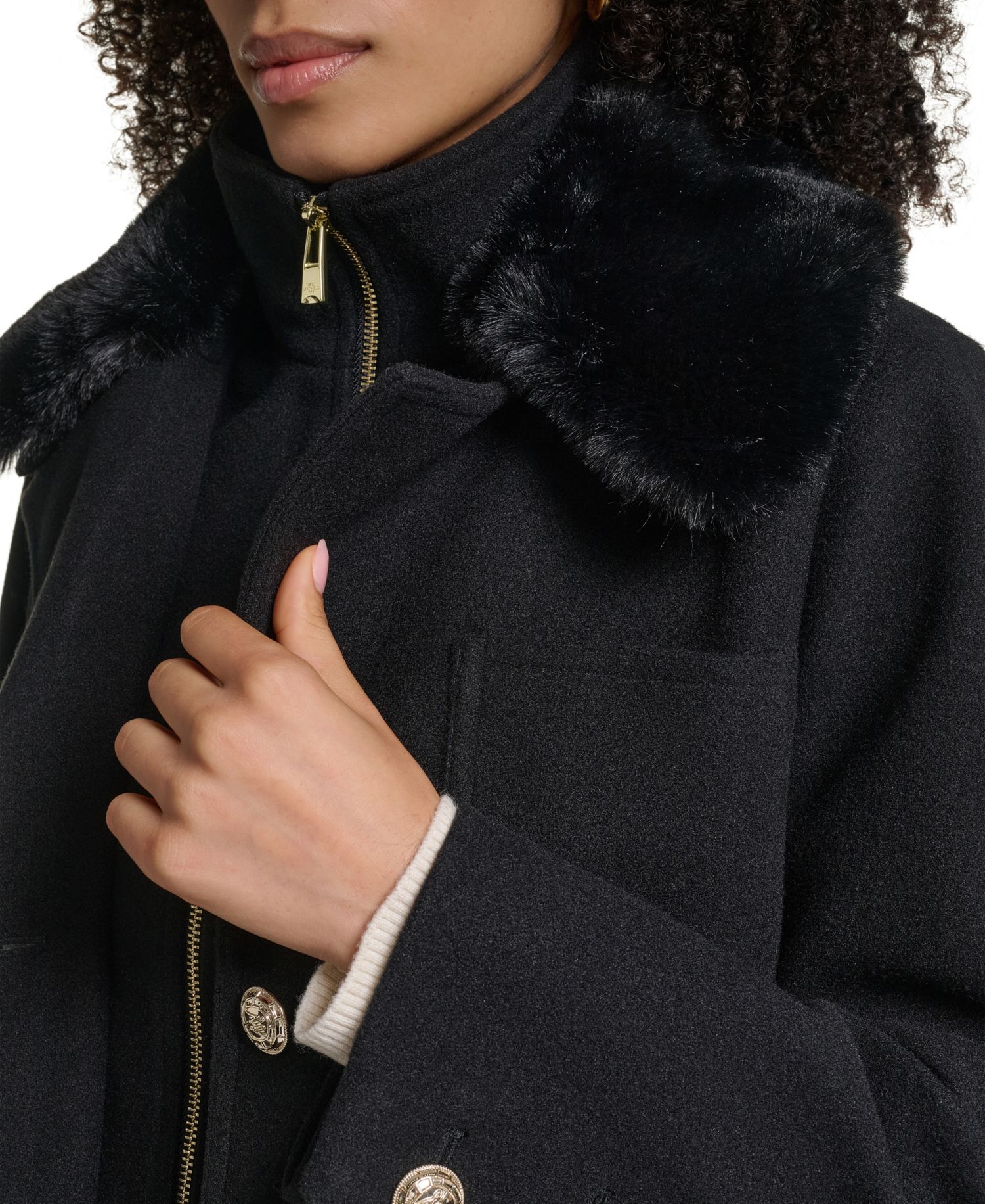 Women's Bibbed Faux-Fur Collar Lined Coat