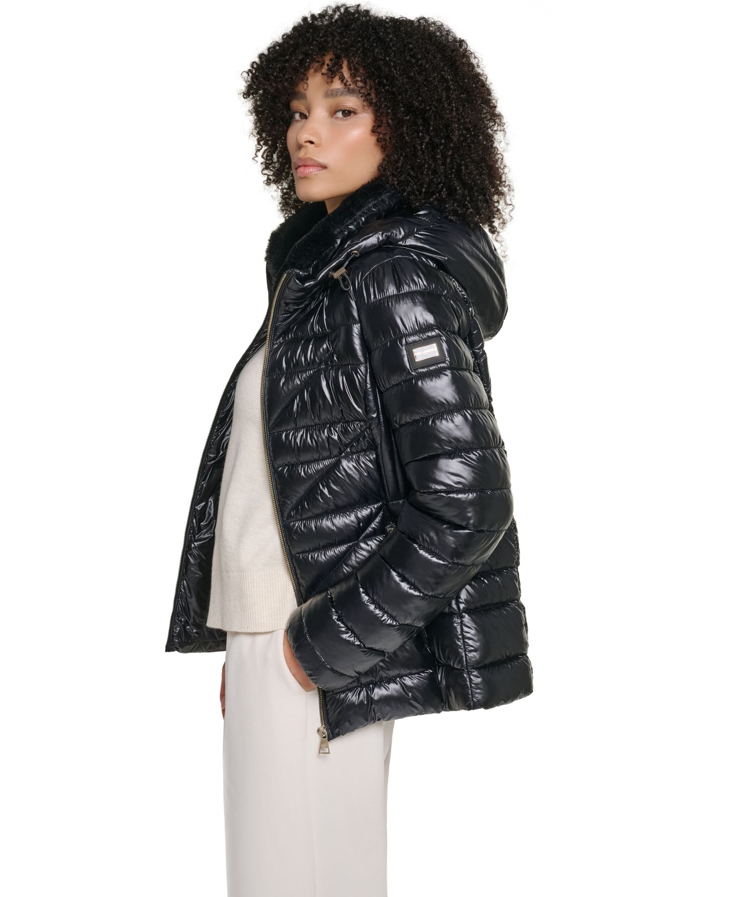 Women's Short Hooded Faux Fur Collar Puffer Jacket