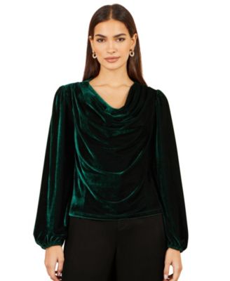 Women's Velvet Cowl Neck Long-Sleeve Top