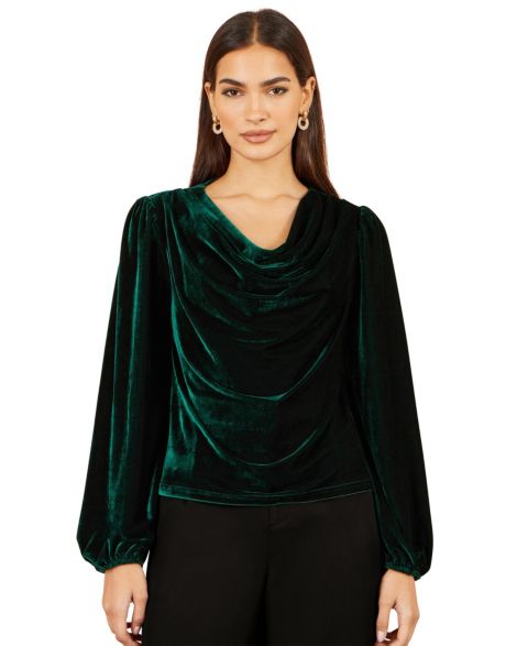Женский топ Yumi Velvet Cowl Neck Long-Sleeve, цвет: Зелёный