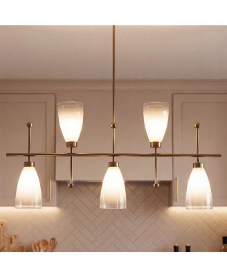 5-Light Modern Linear Chandelier, Kitchen Island Pendant Light, Dining Room Adjustable Hanging Light Fixture