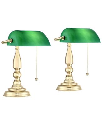 360 Lighting Hammond 14" High Small Traditional Bankers Desk Lamps Set of 2 Polished Brass Plated Finish Metal Home Office