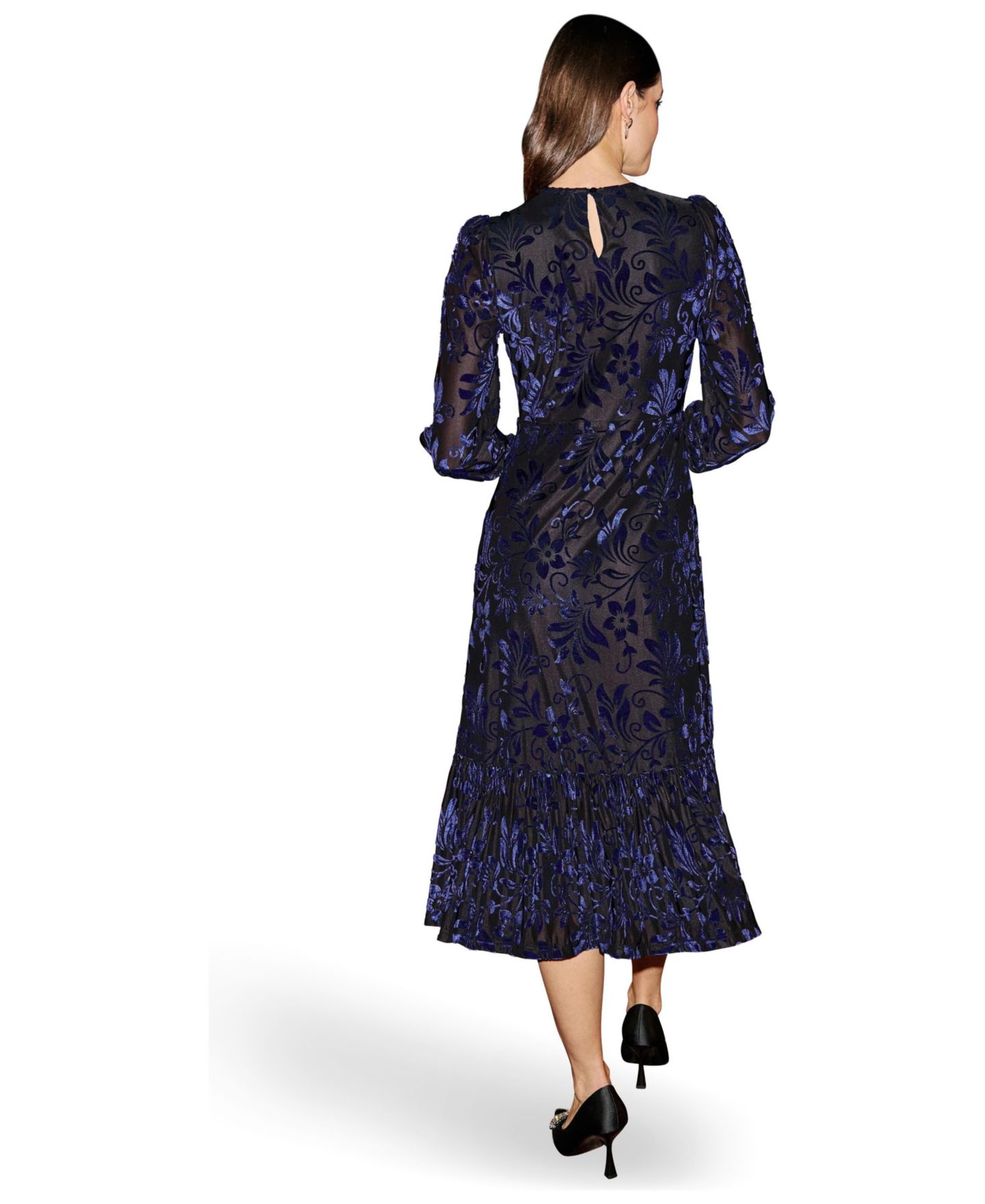 Женское платье Yumi Velvet Floral Midi, цвет: Синий — фото 2