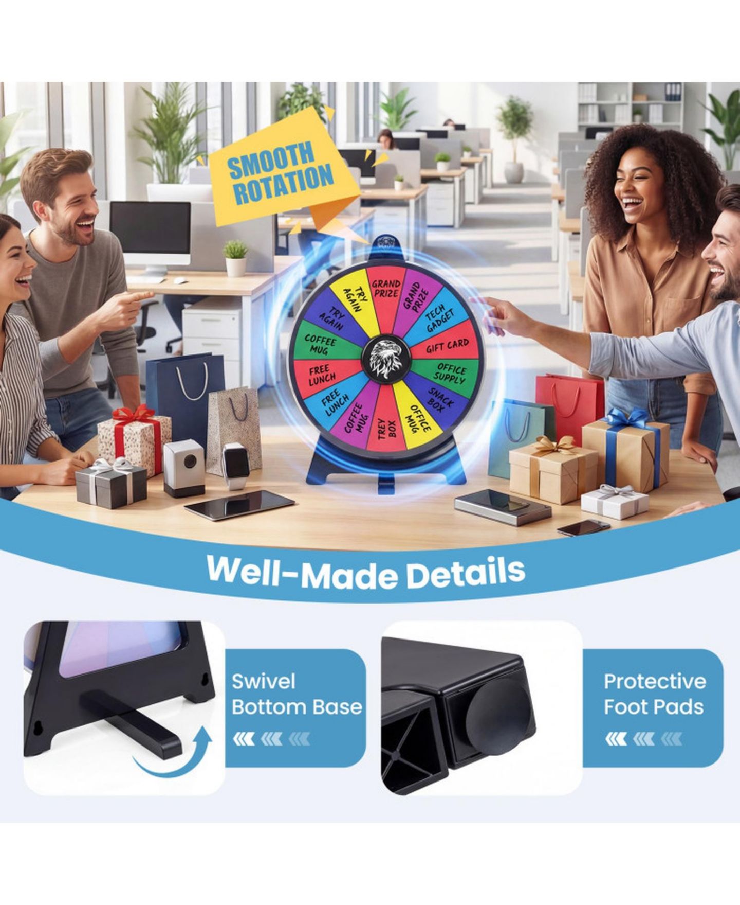 Детская игрушка HONGGE 14-Slot Rewritable Blackboard Spinning Prize Wheel, Ages 3+, цвет: Чёрный — фото 7