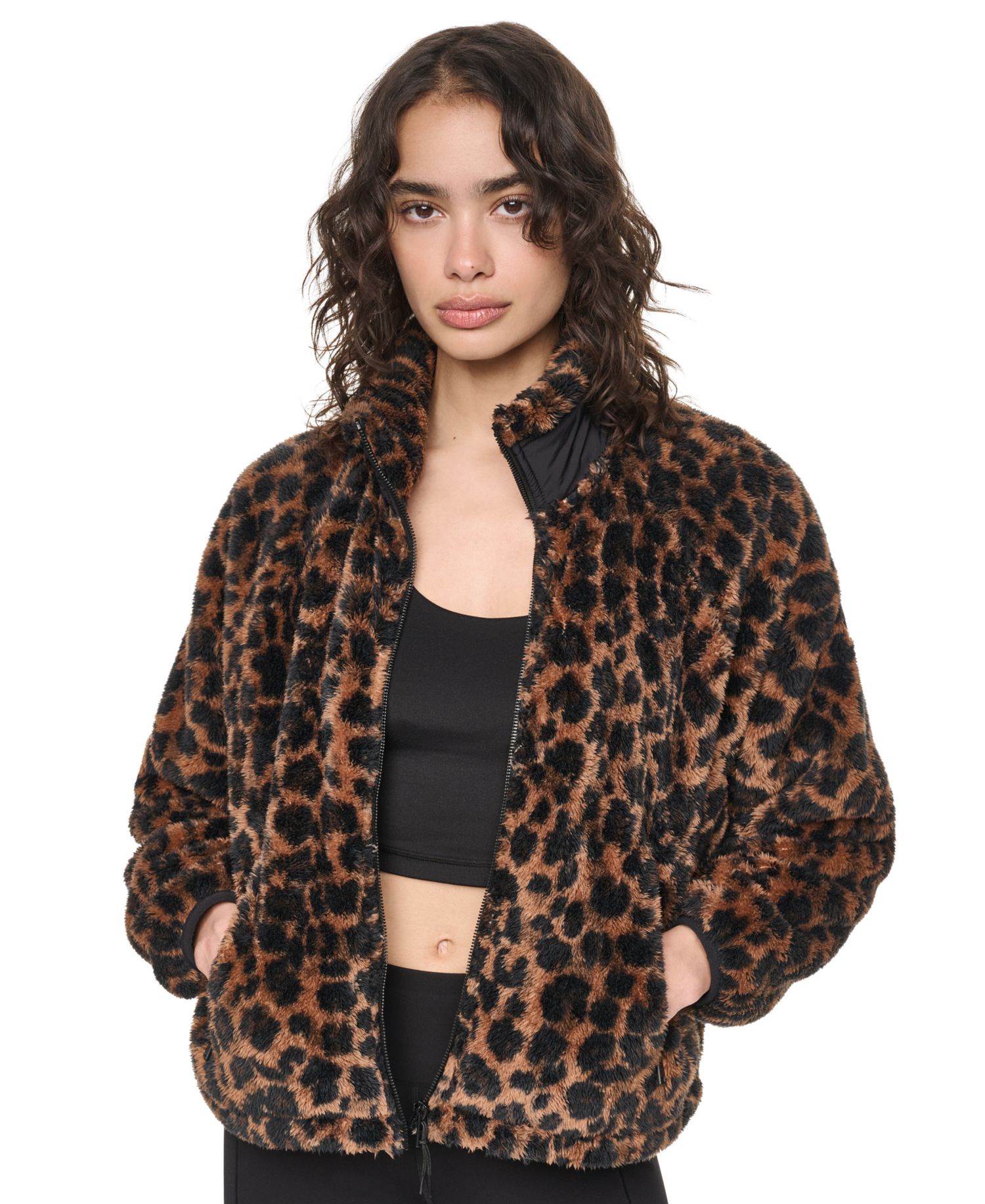 Women's Printed Sherpa Fleece Mock Neck Jacket