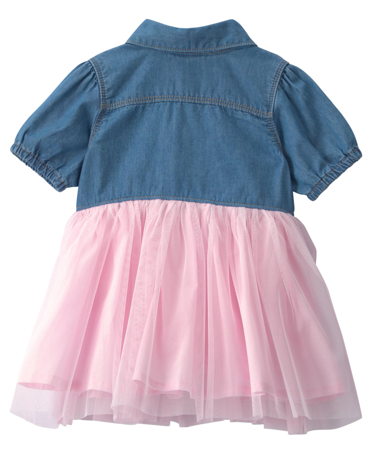 Baby Girls' Chambray Tulle Short-Sleeve Dress and Bloomers, 2-Piece Set