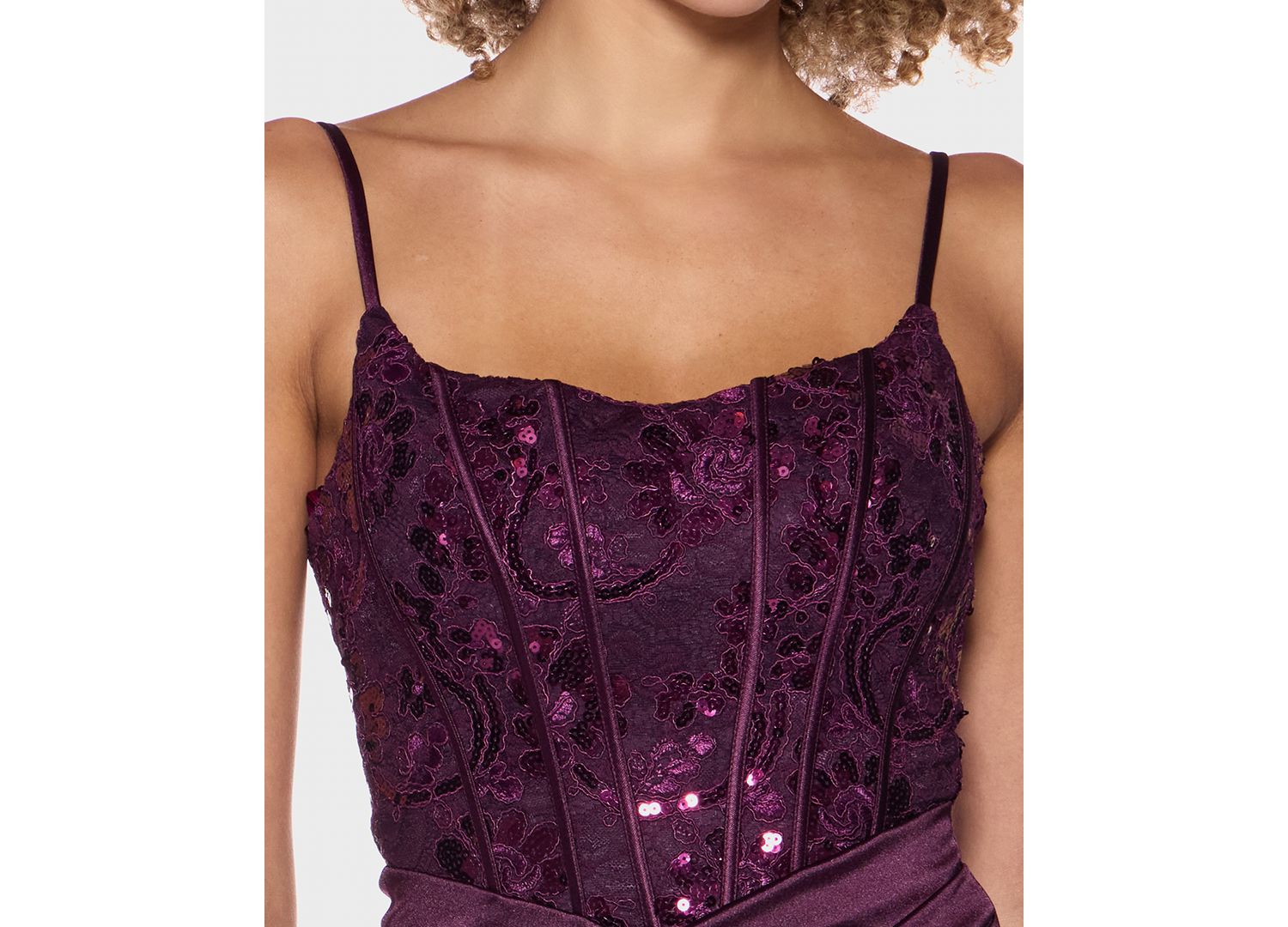 Juniors' Scoop-Neck Satin-Knit Corset Bodice Dress