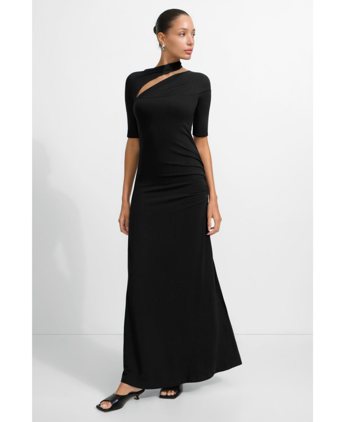 Женское платье Marcella Zola Cutout-Shoulder Jersey Midi Dress with Side Slit, цвет: Чёрный — фото 8