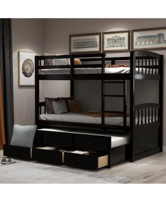  Twin Bunk Bed with Trundle, 3 Drawers and Ladder