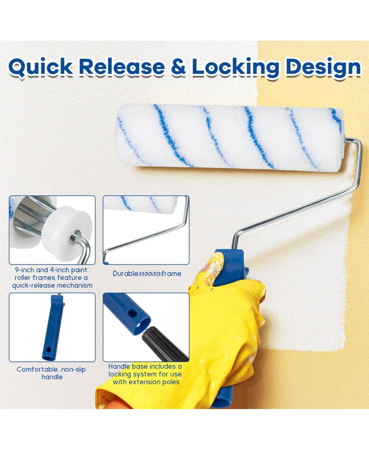 Xdovet Paint Roller Kit Extension Pole Tray Brushes Wall Ceiling Stains
