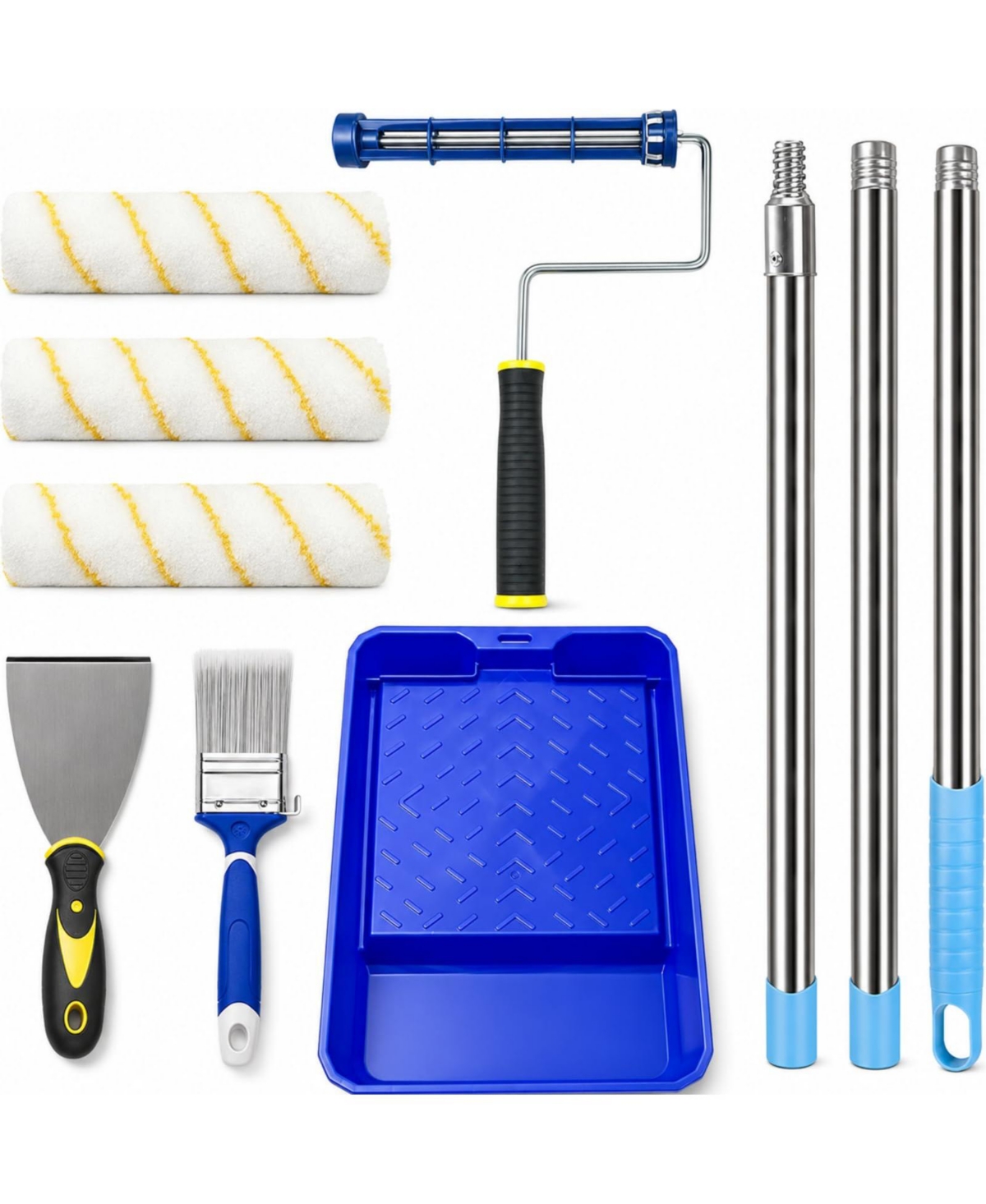 Xdovet Paint Roller Kit Extension Pole Frame Covers Tray Brush Putty