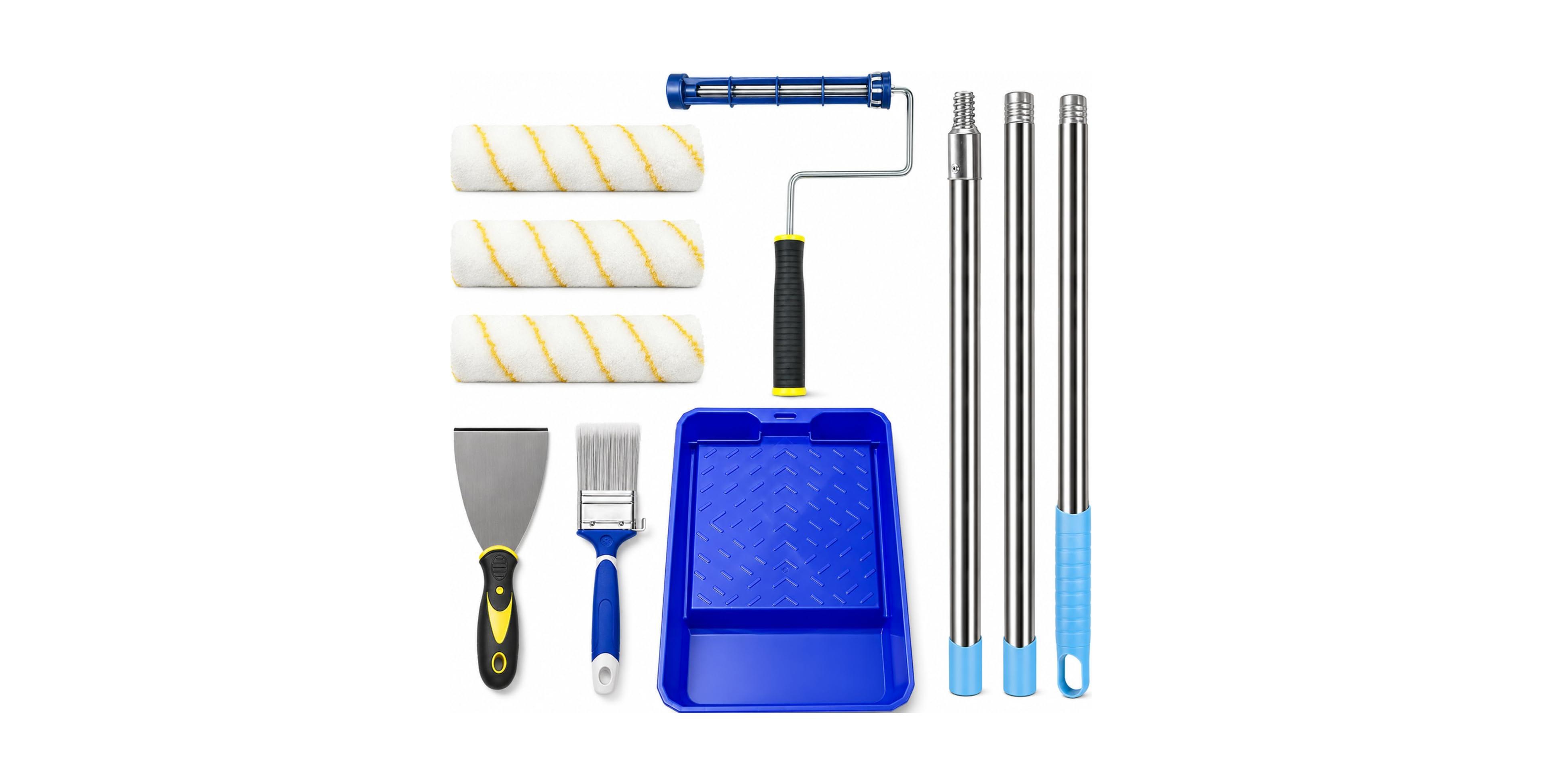 Xdovet Paint Roller Kit Extension Pole Frame Covers Tray Brush Putty