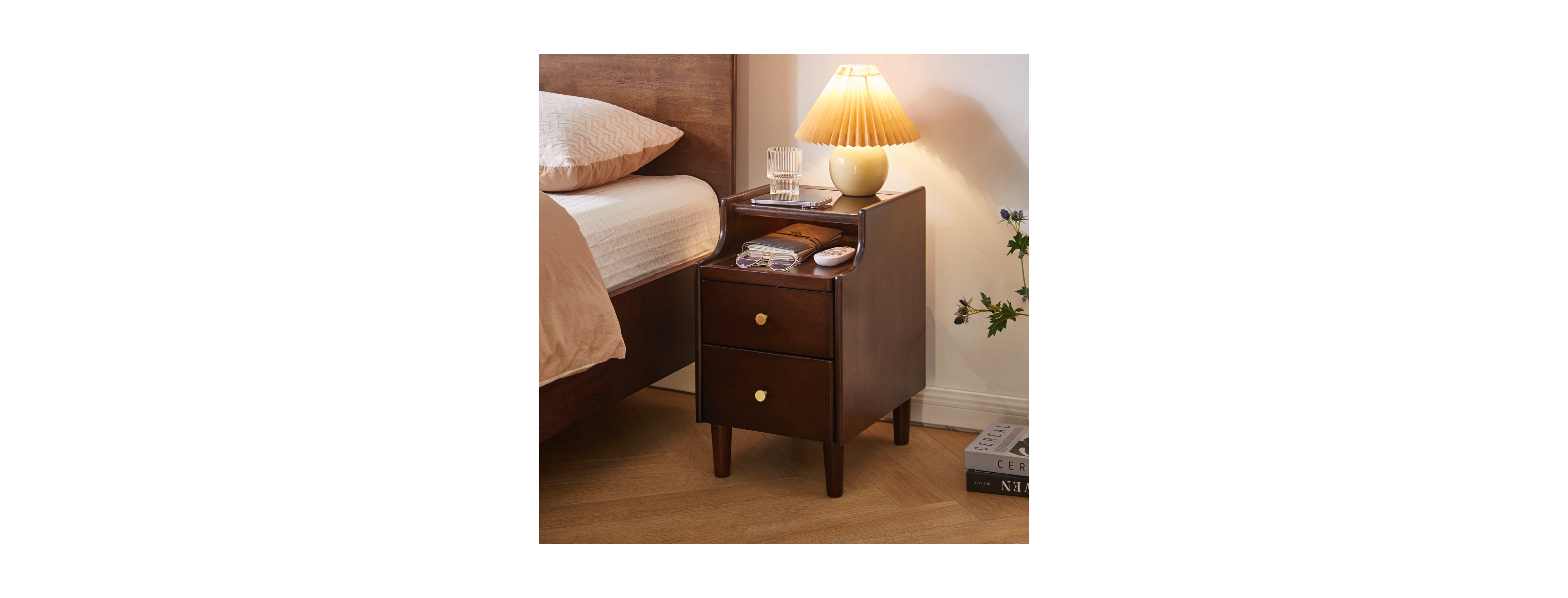 Streamdale Furniture Solid Wood 2-Drawer Nightstand with Pull-Out Tray