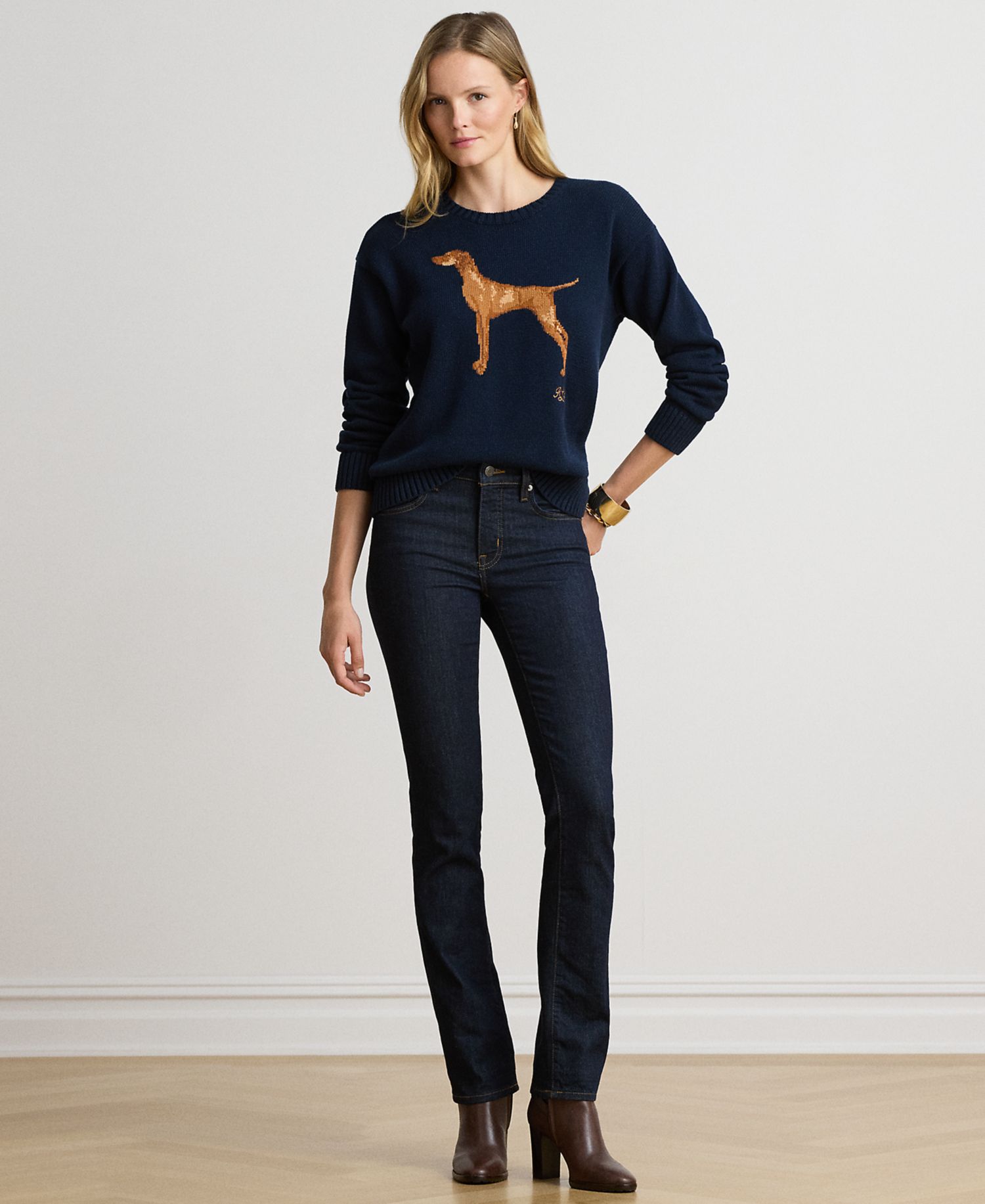 Petite Intarsia-Knit Crewneck Sweater