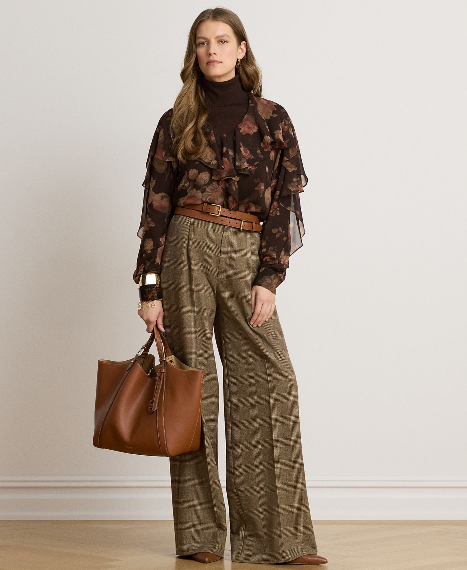 Petite Floral Ruffle-Trim Chiffon V-Neck Blouse