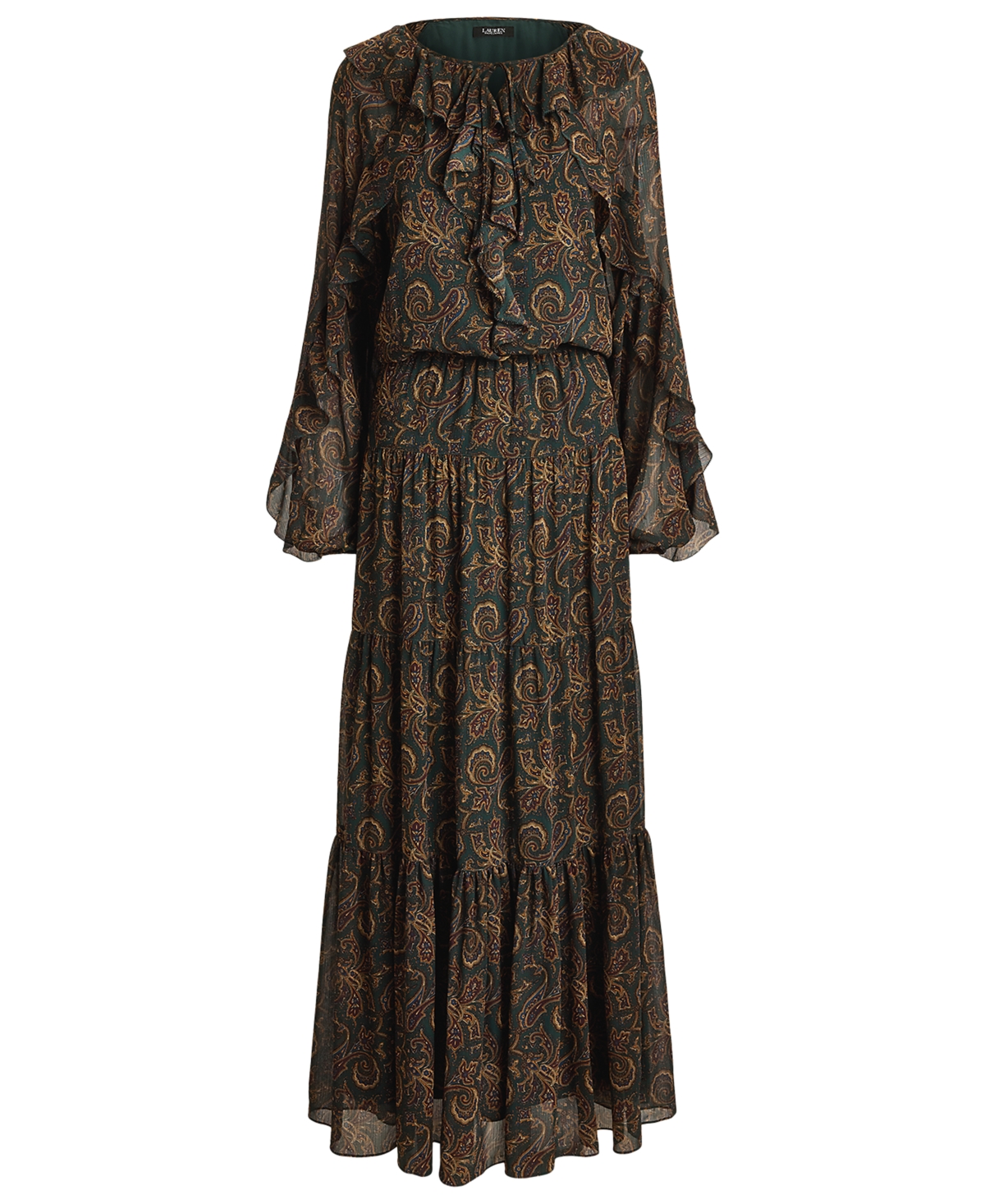 Lauren Ralph Petite Ruffle Paisley-Print Tiered Maxi Dress