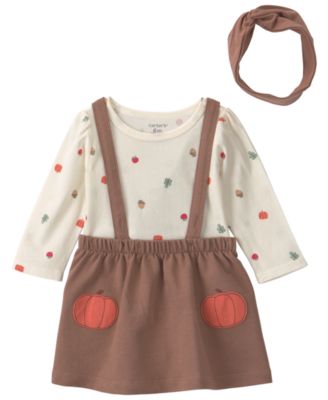 Baby Girls' Thanksgiving Crewneck Top, Sleeveless Dress and Headwrap, 3-Piece Set